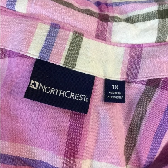 NORTHCREST 1X sleeveless buttondown top pink plaid - Picture 7 of 13